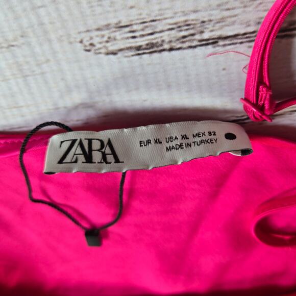 Zara Fuchsia Pink Satin Spaghetti Strap Dress sz XL - Picture 4 of 5